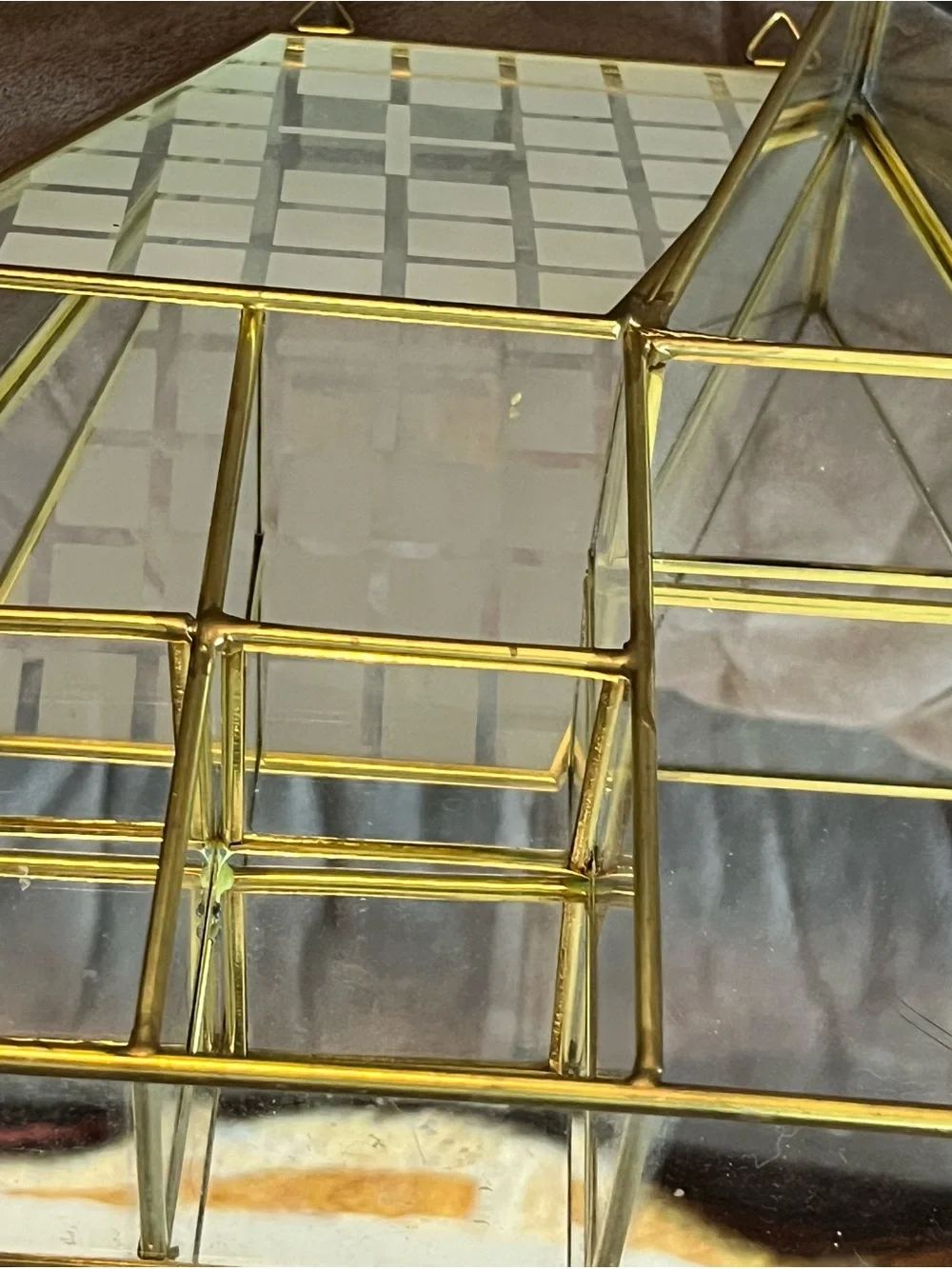 Gold Glass House Wall Decor Mirror Curio Shelf